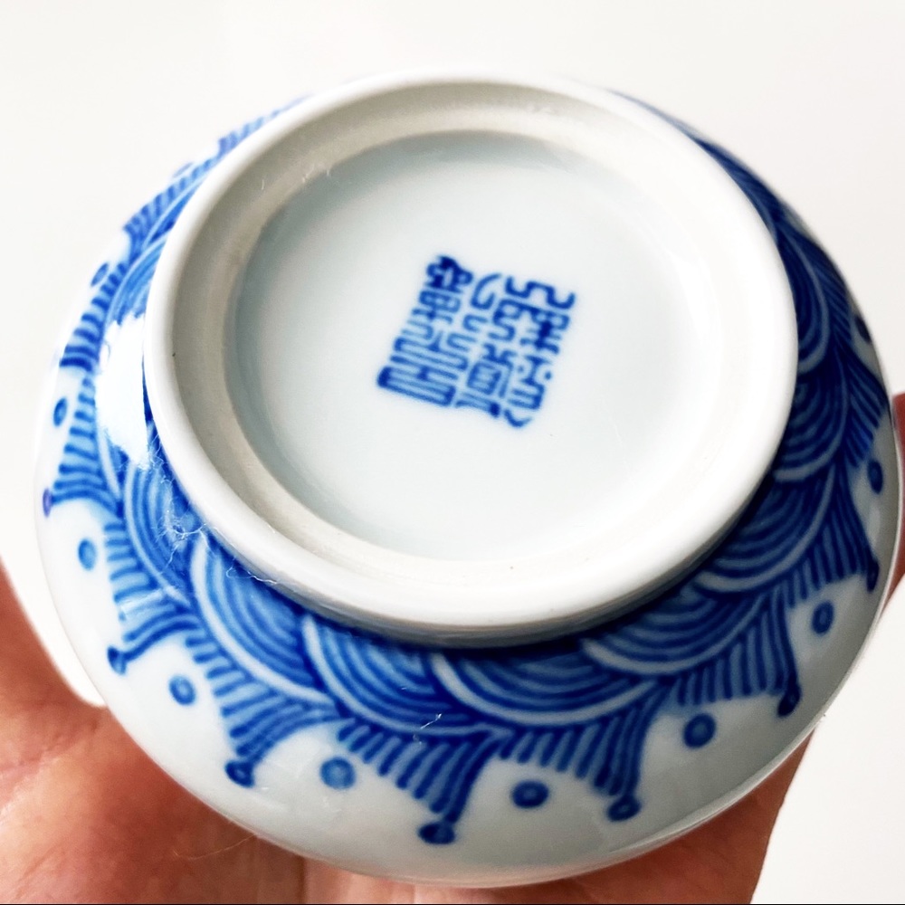VTG Blue White Chinese Porcelain Dish Lid Dragon - Picture 7 of 7
